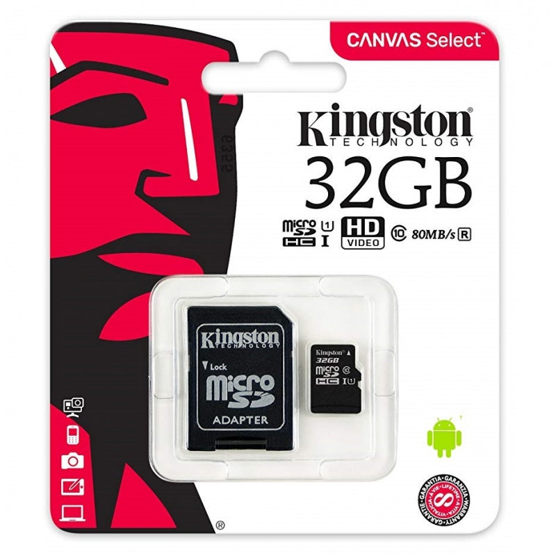 Memoria Esterna Micro SD Canvas Select Kingston 32 GB, classe 10.